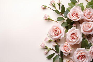 Obraz na płótnie Canvas Decorative web banner Rose flower with leaves frame