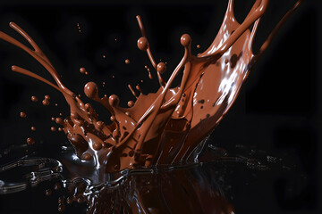 Energetic brown chocolate splash on dark background