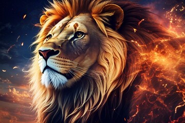 Naklejka premium lion in the night