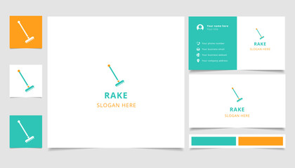 Rake logo design with editable slogan. Branding book and business card template.