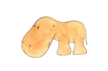 illustration of a cute golden hippo