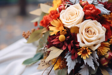 Close-up os a wedding bouquet, autumn wedding