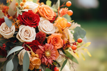 Close-up os a wedding bouquet, autumn wedding - obrazy, fototapety, plakaty