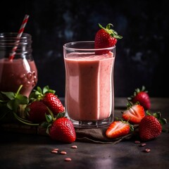 Strawberry smoothie in glass generative ai