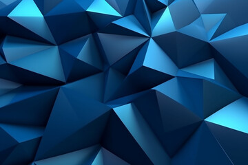 Background adorned with an array of blue triangular shapes in a 3D origami style. Ai generated