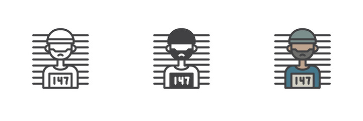 Criminal mugshot different style icon set
