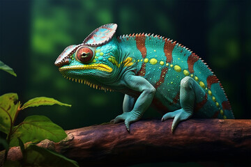 Obraz premium green iguana on a branch generative ai
