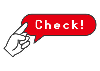 チェックマーク 赤いCHECKの吹き出しマークと指差し確認ポーズのアイコンのイラスト