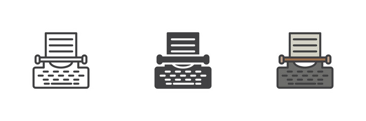 Typewriter machine different style icon set