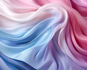 Abstract 3D silk digital wave flow wallpaper hologram style pastel colors with violet purple pink and blue created with Generative AI Technology