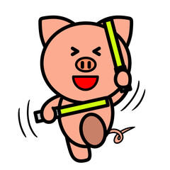 ペンライトを振るブタ　イラスト