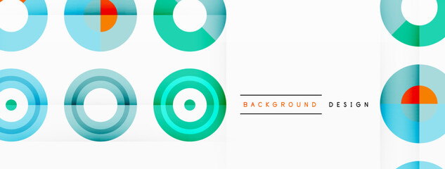 Eye-catching background of colorful circles of equal size arranged in abstract pattern. Circle boasts unique tone or hue, creating rainbow effect. Design has upbeat, contemporary feel
