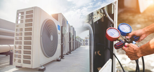 Air conditioning (HVAC) on the roof of an industrial building.