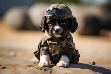 Special forces army puppy soldier portrait - obrazy, fototapety, plakaty