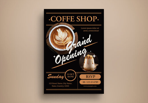 Black Rustic Grand Opening Coffee Shop Flyer Layout