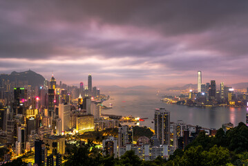 city skyline at sunset