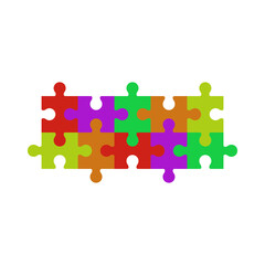 Folded puzzle pieces or jigsaw puzzles. Colorful colored background.