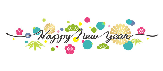 Happy New Year Vector Symbol Illustration With Japanese Vintage Charms Isolated On A White Background. 