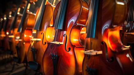 Energetic Violins, Cellos, and Double Basses Creating Harmonious Melodies. Generative Ai