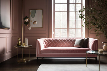 modern living room - home decor blog pink couch, pink chair and pink sofa