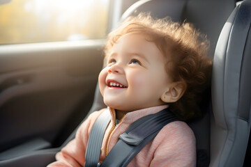 smiling little girl in car safety chair ai generated art