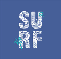 Vector illustration on the theme of surf and surfing in Hawaii. Grunge background. Typography, t-shirt graphics, print, poster, banner, flyer, postcard