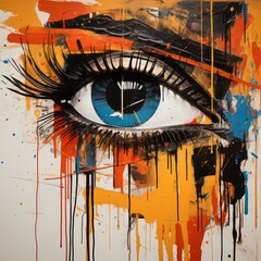 a frame painted of a close up of the eye of a beautifuL