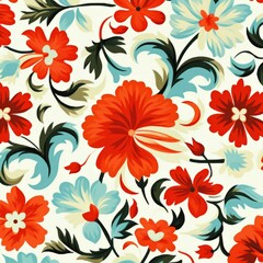 RED FLOWERS WITH BLUE LEAVES IN PATTERN DESIGN. IMAGE AI