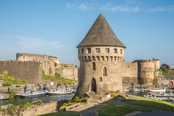 Fototapeta na wymiar View at the Tanguy tower with Castle of Brest in the streets of Brest in France