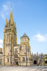 View at the Basilica of Our Lady (Notre Dame)in the streets of Le Folgoet in France
