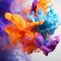 Splashes of paint orange purple blue pastel color . IMAGE AI