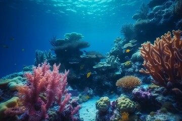 coral reef and diver. 
