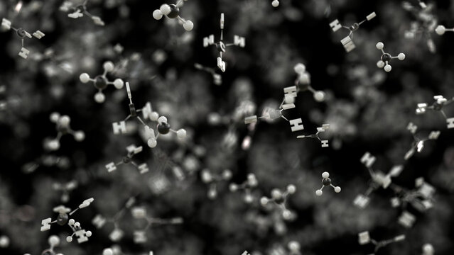 Methane chemical symbol in flight. Methane is a major component of natural gas and is one of the greenhouse gases. Hydrogen can be extracted from methane and used in fuel cells.	
