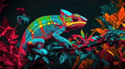 Foto op Canvas Surreal chameleon in vibrant colors - Generative AI © Zerbor