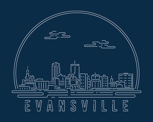 Evansville, Indiana - Cityscape with white abstract line corner curve modern style on dark blue background, building skyline city vector illustration design - obrazy, fototapety, plakaty