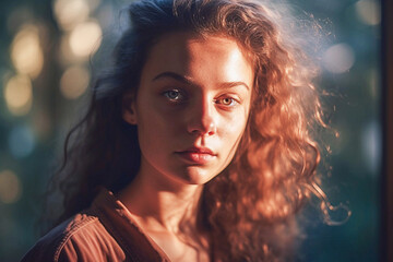 Ai generative. Portrait of a beautiful young woman with red hair