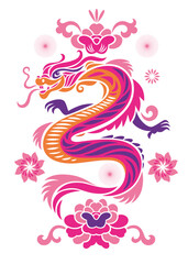 Chinese Happy New Year 2024. Year of the Dragon. Symbol of New Year. Purple Dragon on white background