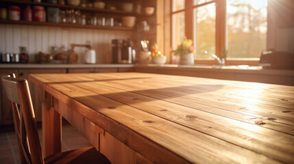 Copy space wooden table in kitchen background. Generative ai.