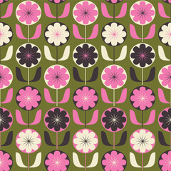 Retro seamless pattern with floral elements