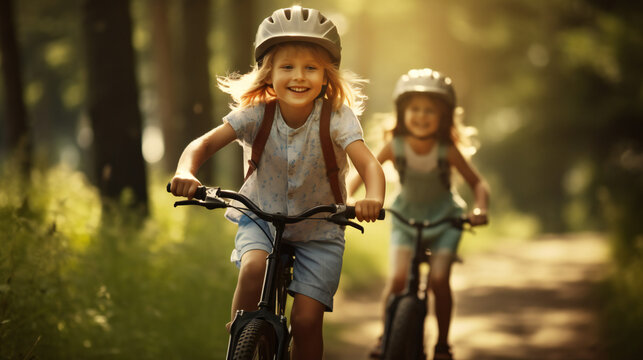 Kids riding bikes in Nature