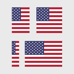 USA flag vector icons set in the shape of heart, star, circle and map. American flag illustration in different geometrical shapes.