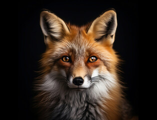 Obraz premium Portrait eines Fuchses / Fuchs vor schwarzem Hintergrund erstellt mit generativer KI