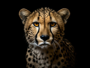 Portrait eines Gepards / Gepard vor schwarzem Hintergrund erstellt mit generativer KI