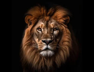 Fototapeten Portrait eines Löwen / Löwe vor schwarzem Hintergrund erstellt mit generativer KI © rawku5