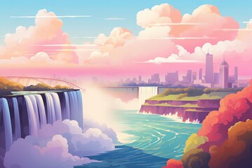 Beautiful colorful Niagara Falls in Ontario Canada. Generative AI