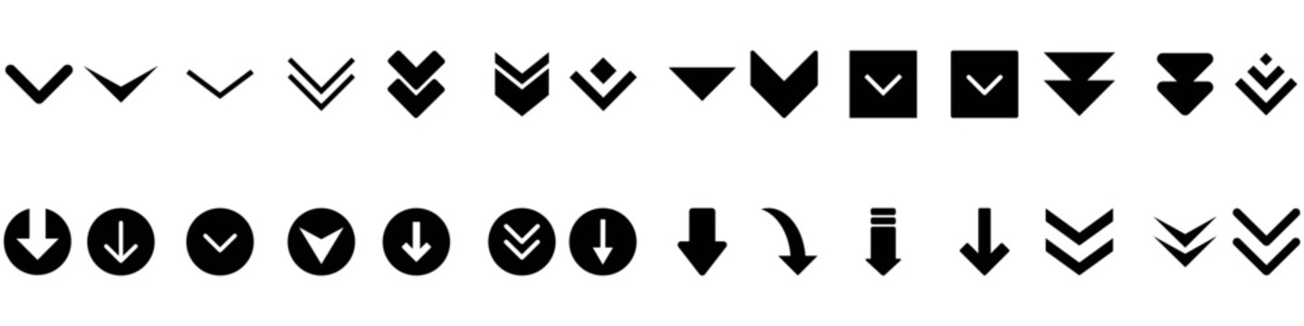 Down arrow vector icon set. scroll illustration sign collection.	
