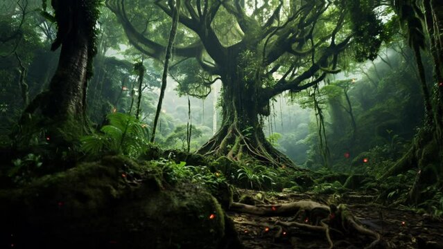 Emerald Giant: The Amazon's Crown - Image of a majestic tree in the Amazon rainforest. Ideal for eco-travel, sustainability, and conservation content. Reworked generative AI.