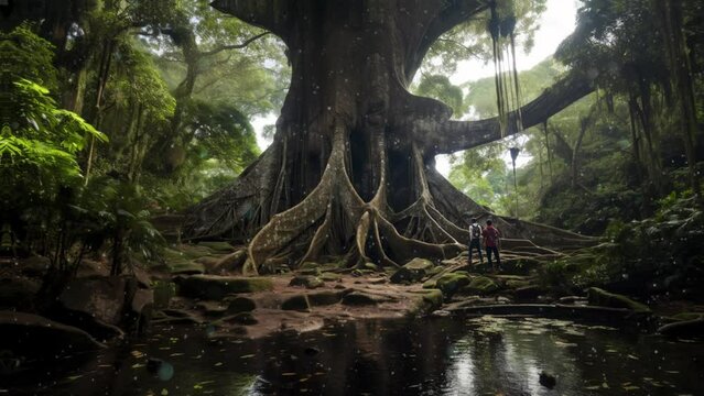 Amazonian Jewel: A Verdant Display - An exceptionally beautiful tree standing tall in the vibrant Amazon jungle. Perfect for ecotourism, environmental conservation, and nature. Reworked generative AI