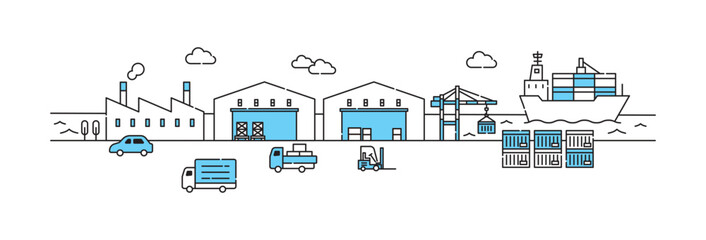 港運　風景　貨物　物流　アイコン　