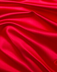 Naklejka na ściany i meble Generated photorealistic image of a red satin fabric with folds